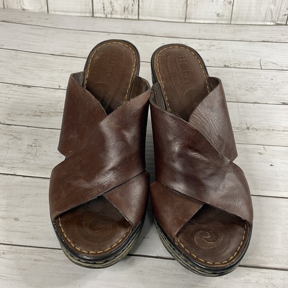 Born | Shoes | Born Size 6m Criss Cross Leather Wedge  BORN Criss Cross Expresso Brown Leather Wedge Sandals